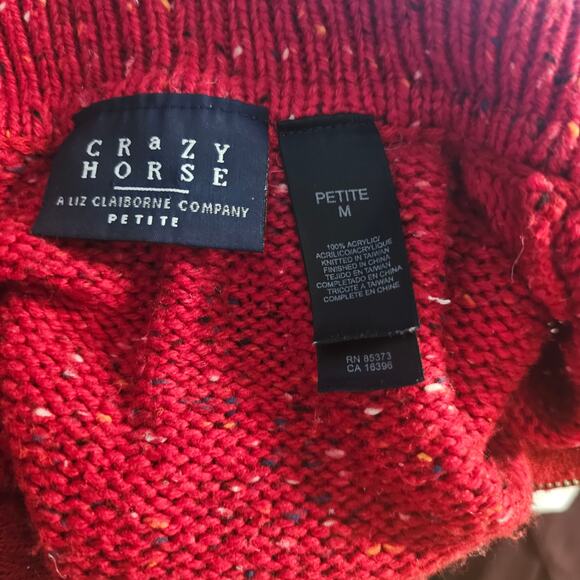 Vtg Liz Claiborne Crazy Horse Collection 90s Red Knit zip up cardigan sweater - Picture 4 of 11